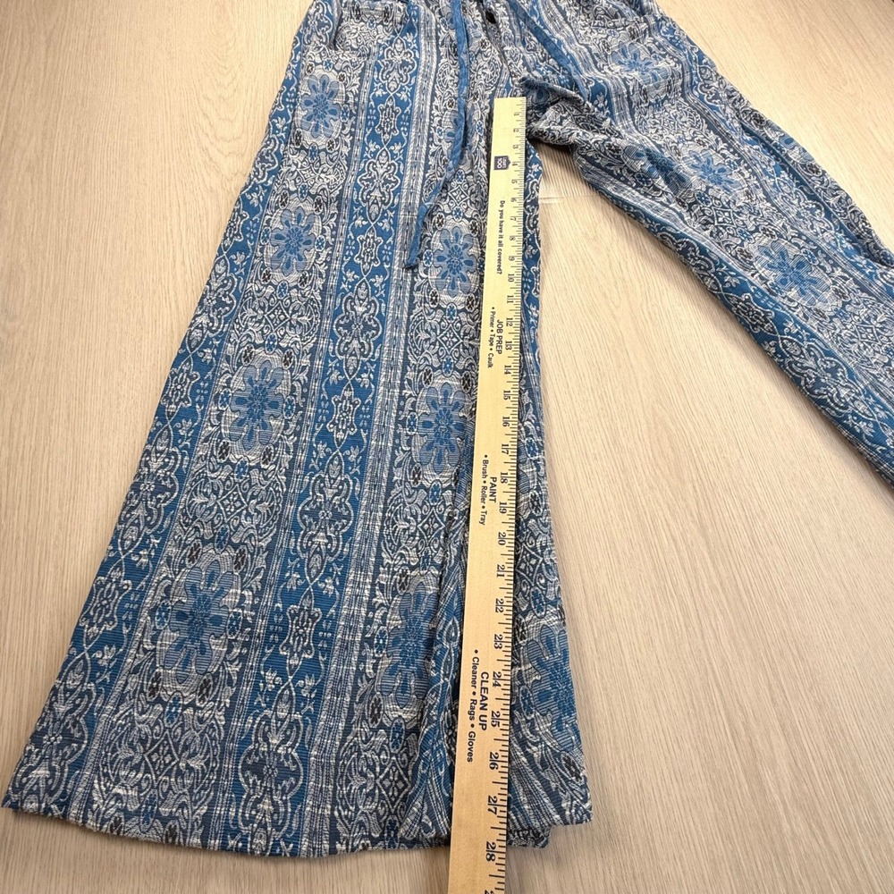 Free People Blue Medallion Stripe Wide Leg Boho Pants Linen Blend Size 0 - Picture 5 of 11